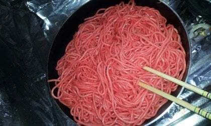 味付ソフトスパゲティの調理の写真