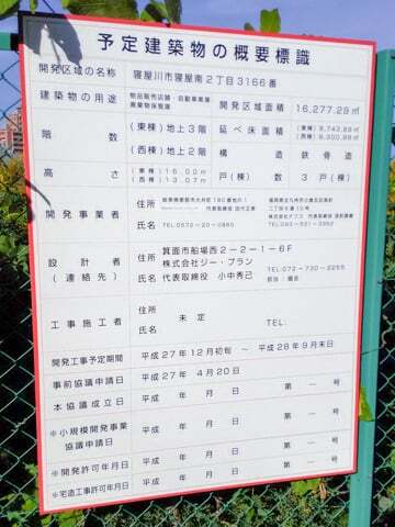 予定建築物の概要標識の写真