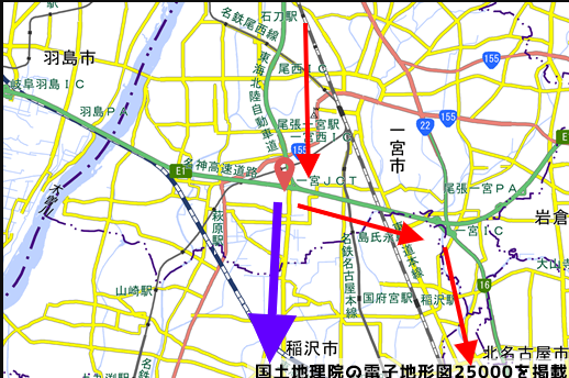 一宮JCTの地図の写真