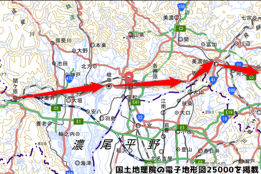 国道21号の地図の写真