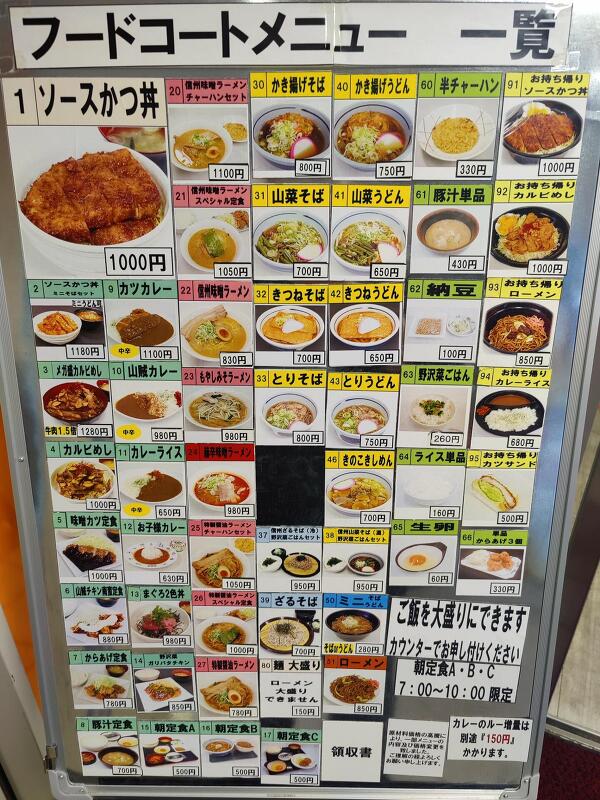 フードコートのメニュー表の写真